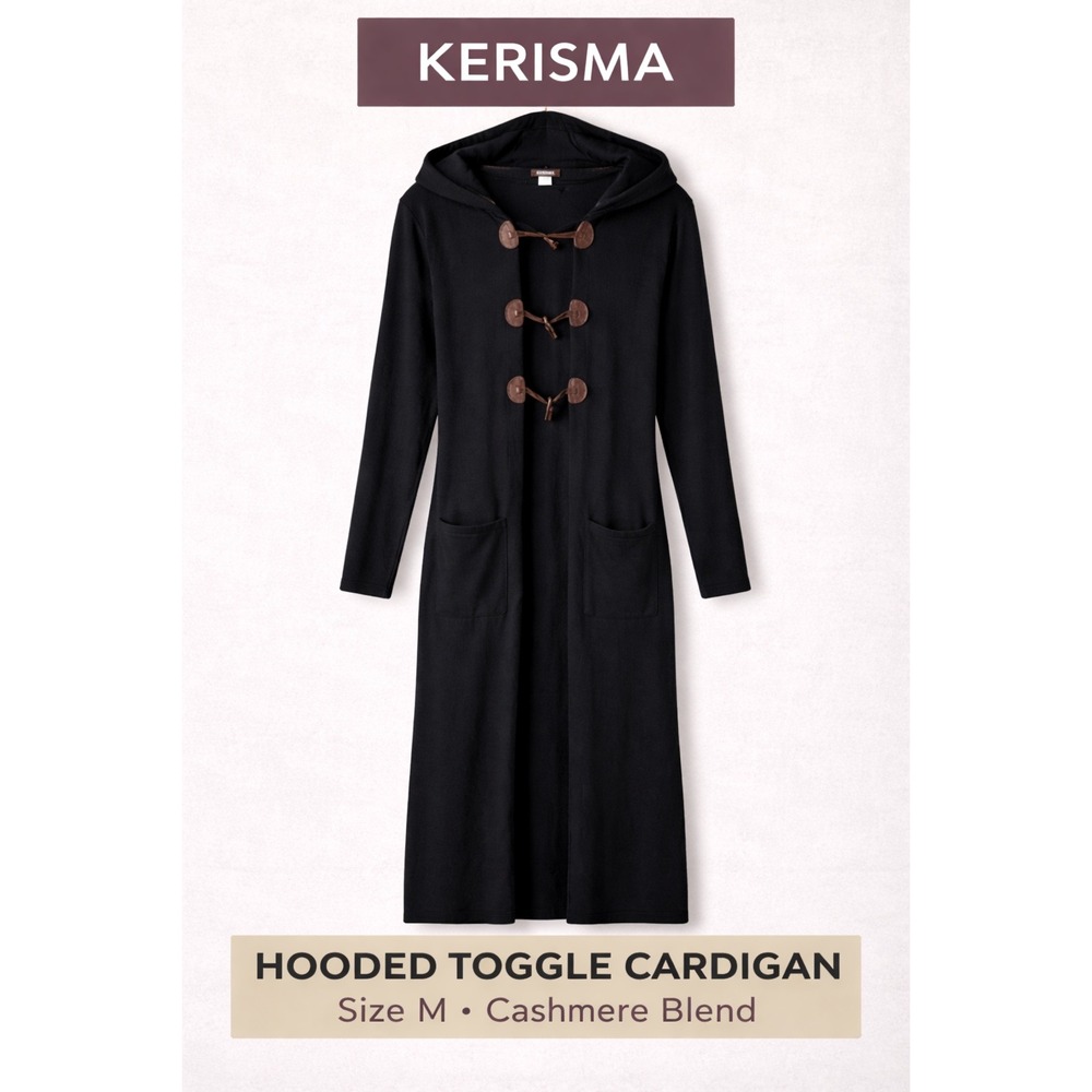 KERISMA Black Hooded Duster Cardigan Sweater Toggle Closure‎ Pockets Women's M